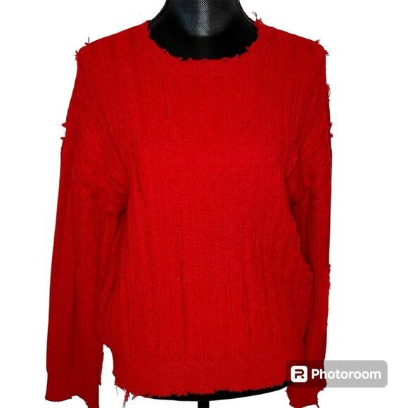 RtA Emmet Sweater Distressed Crewneck Cherry Pullover Knit Grunge Red Size XS - Picture 2 of 10